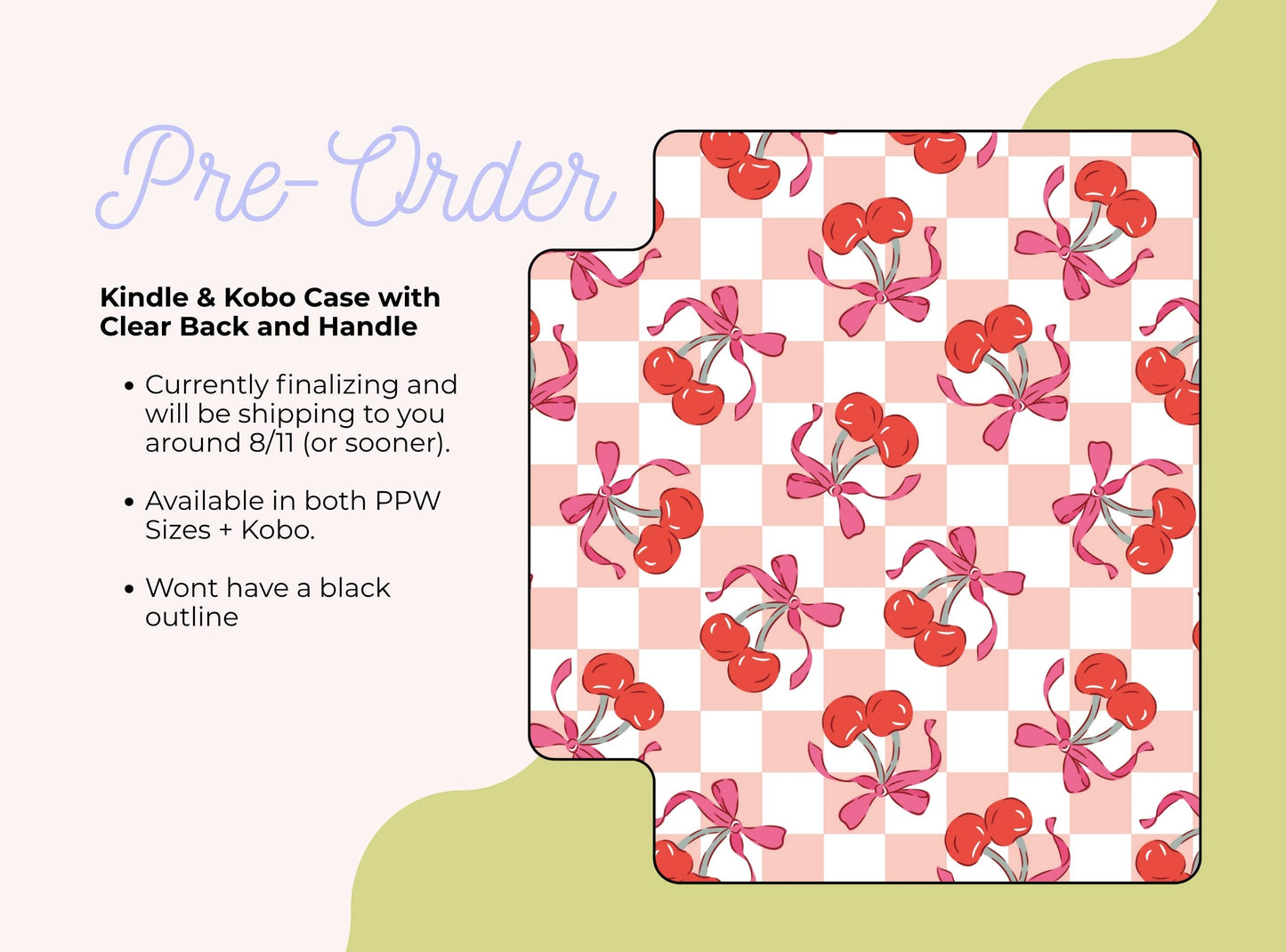 Retro Cherries Clear Back and Handstrap Kindle Case