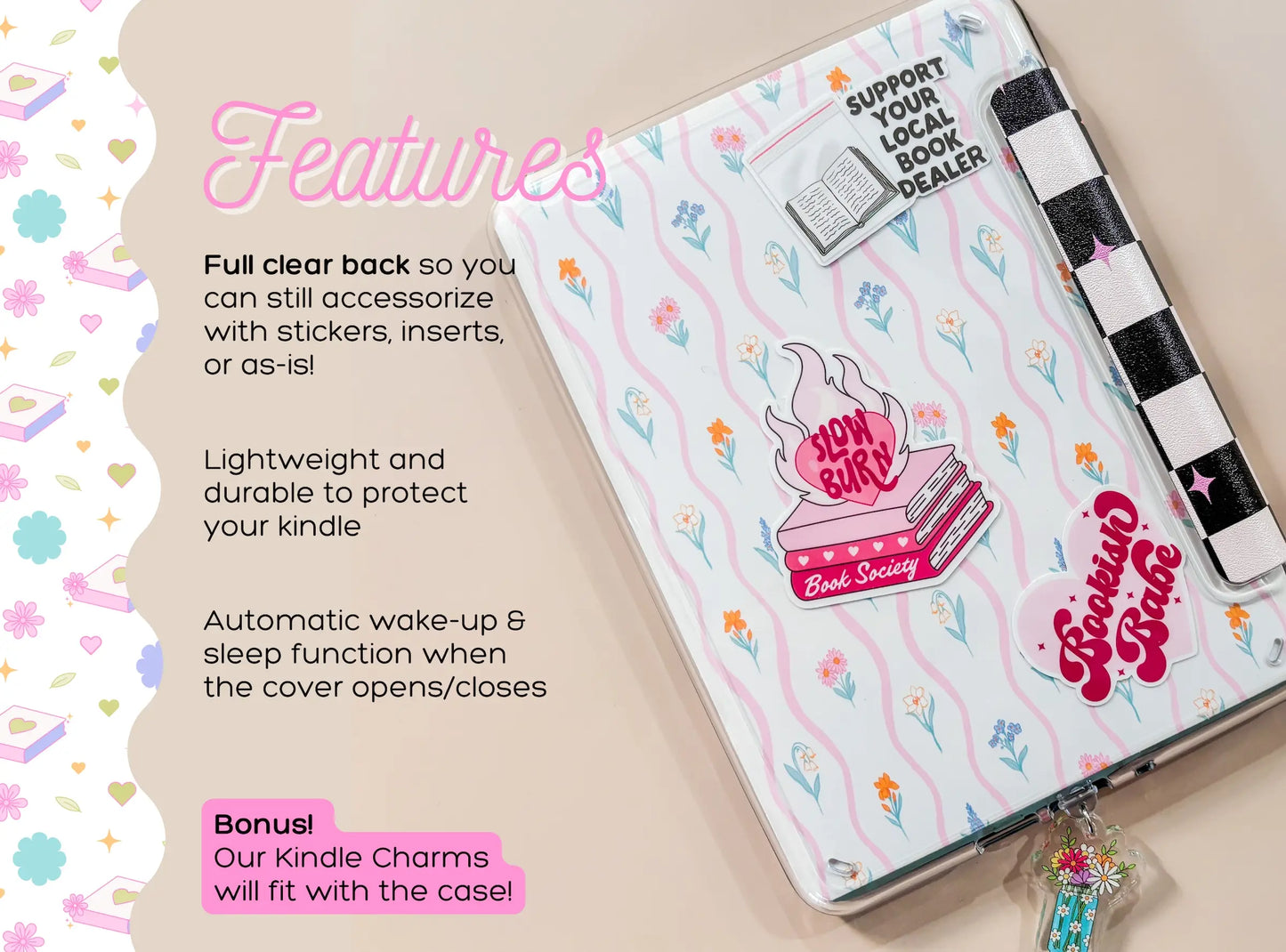 Retro Cherries Clear Back and Handstrap Kindle Case