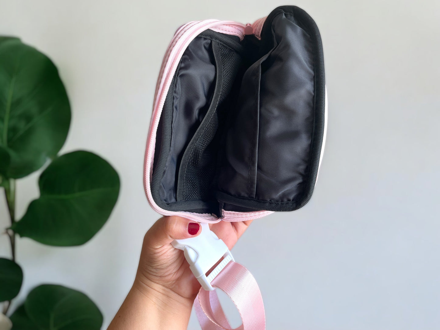 Interior shot of nylon bag showing two pockets