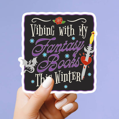 Vibing with Fantasy Books Vinyl Sticker
