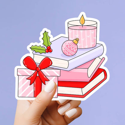 Holiday Book Stack Vinyl Sticker