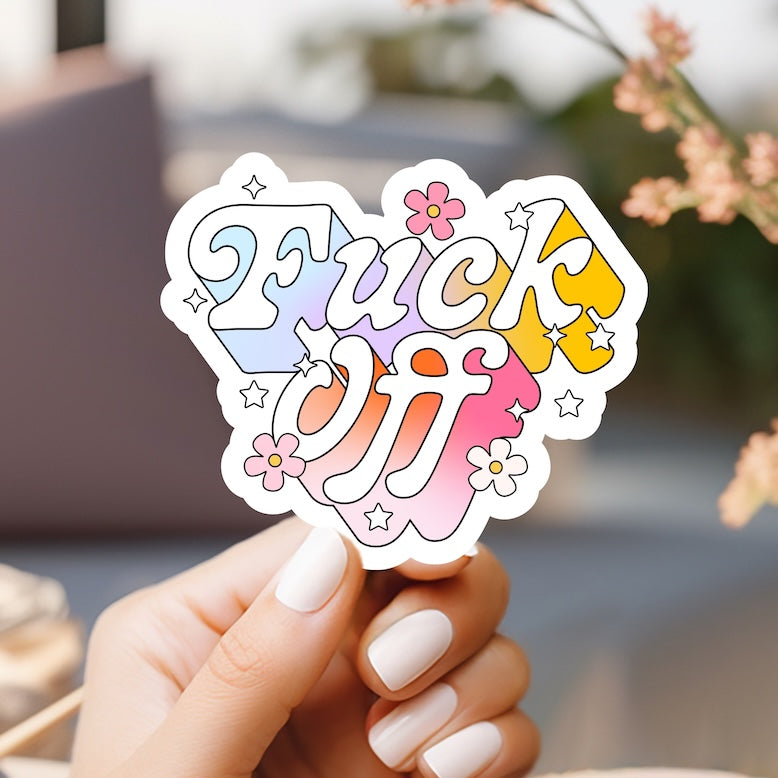 a person holding a sticker that says happy holo