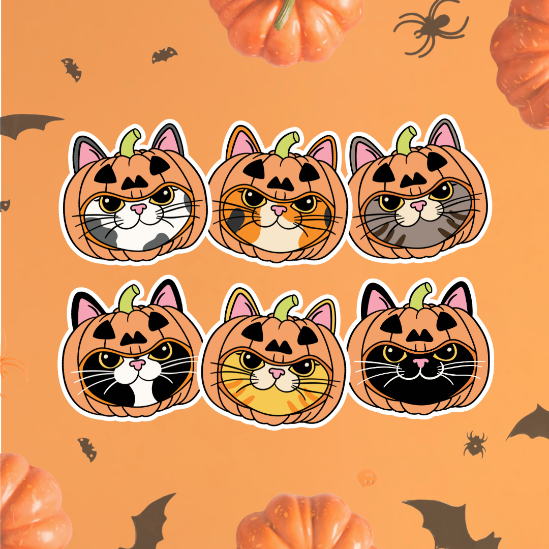 Pumpkin Cat Heads Sticker