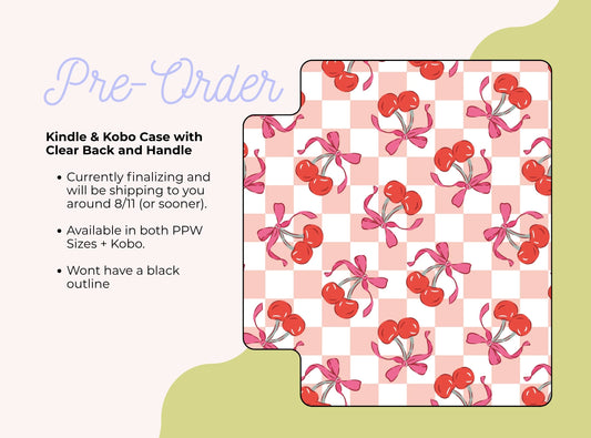 Retro Cherries Clear Back and Handstrap Kindle Case