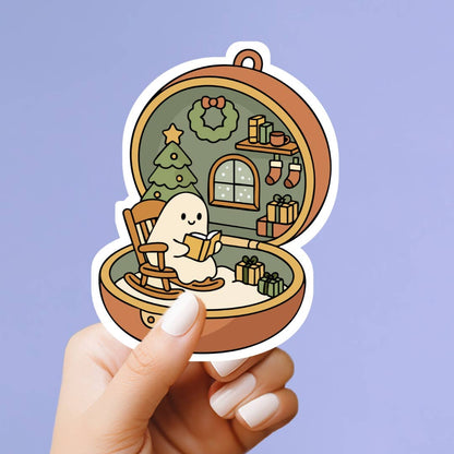 Ghost Reading Ornament Vinyl Sticker