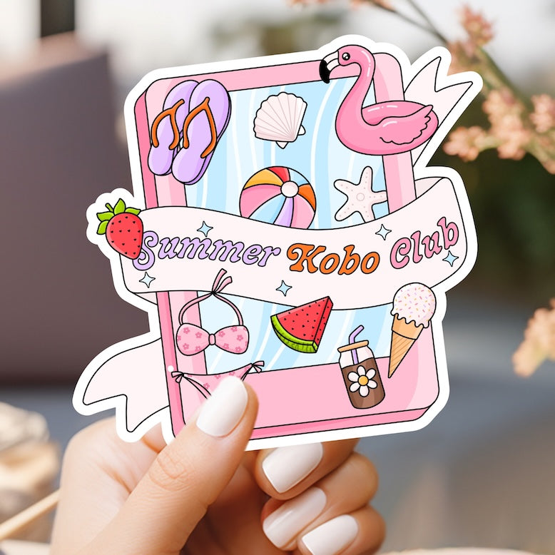 a person holding up a sticker with a picture of a flamingo