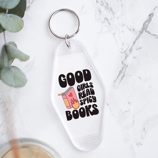Good Girls Read Spicy Books Keychain | Acrylic Motel Keychain | Retro Motel Keychain | Build Your Own Keychain | Custom Gifts