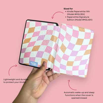 Pastel Checkered Grid Paperwhite Kindle Case